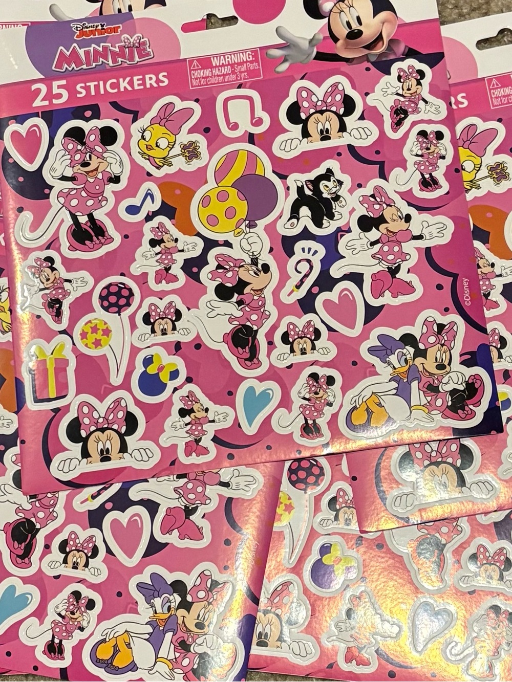 Six Sheets Disney Minnie Mouse Pink Sticker Pack - 25 Count Stickers Per Sheet
